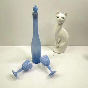 Mini Seving Set Blue Opaline Decanter w/ 2 Degenheart Glasses